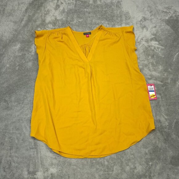 Vince Camuto Golden Yellow Mademoiselle Blouse XL With Ruffle Accent NWT 6212 - Picture 1 of 8